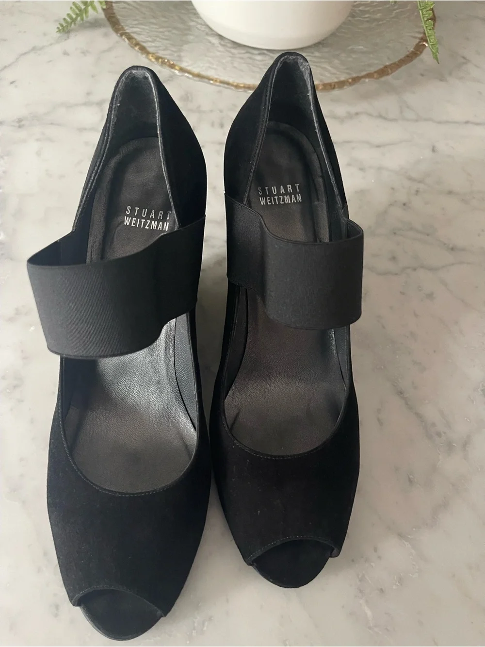 Black Suede Wedge Mary Jane Pumps - Women Size 10,5 - Picture 3 of 8